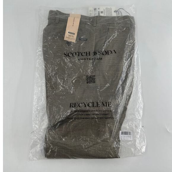 Scotch & Soda Men's Taupe Check Slim Tapered Fit Chino Pants Size 30/32 - Picture 3 of 12